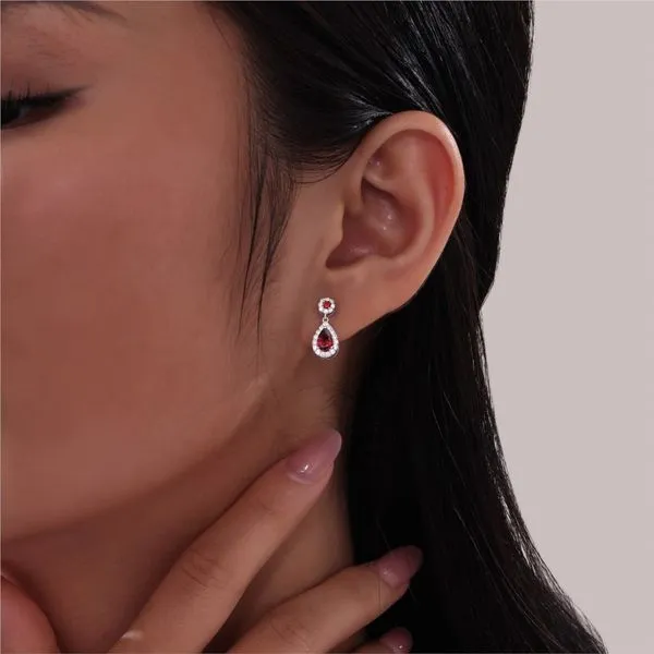 Garnet Oval Halo Drop Earrings in Sterling Silver Image 2 Conti Jewelers Endwell, NY