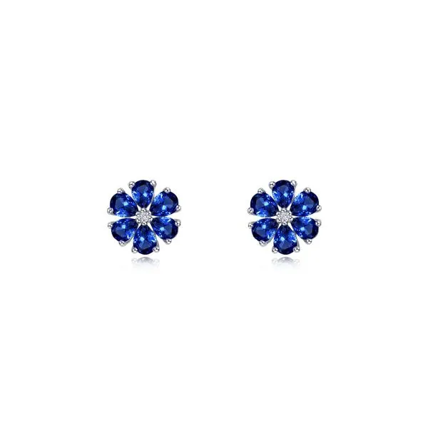 Fancy Lab-Grown Sapphire Flower Stud Earrings in Sterling Silver Conti Jewelers Endwell, NY