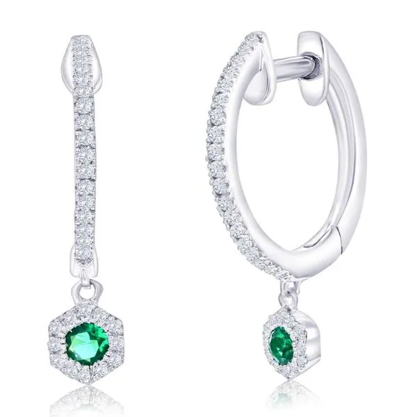 SS Lab-Grown Emerald Hexagon & Natural Diamond Earrings Conti Jewelers Endwell, NY