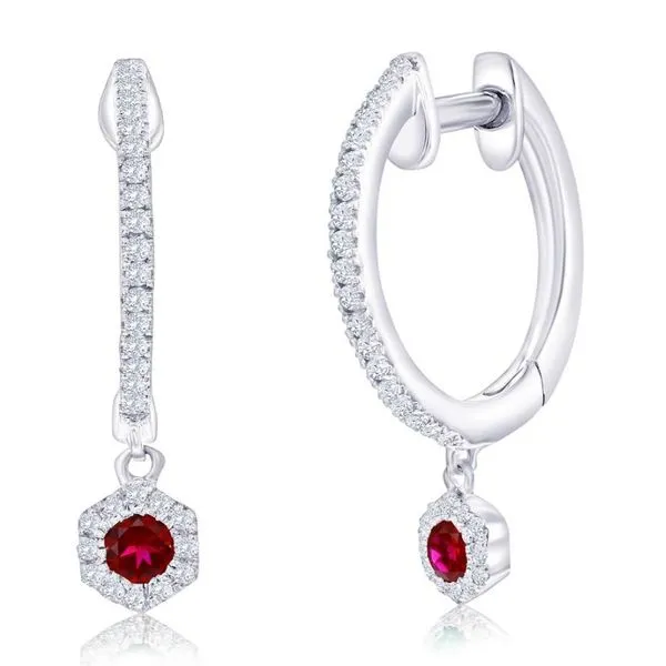 Sterling Silver, Lab-Grown Ruby Hexagon Charm & Natural Diamond Huggies Conti Jewelers Endwell, NY