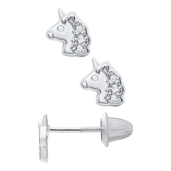 Cubic Zirconia Unicorn Safety Earrings in Sterling Silver Conti Jewelers Endwell, NY