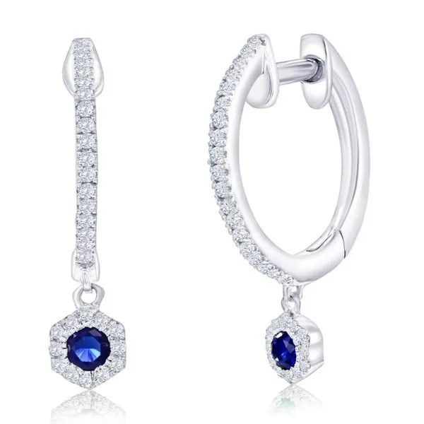 Lab-Grown Sapphire & Natural Diamond Huggies in Sterling Silver Conti Jewelers Endwell, NY