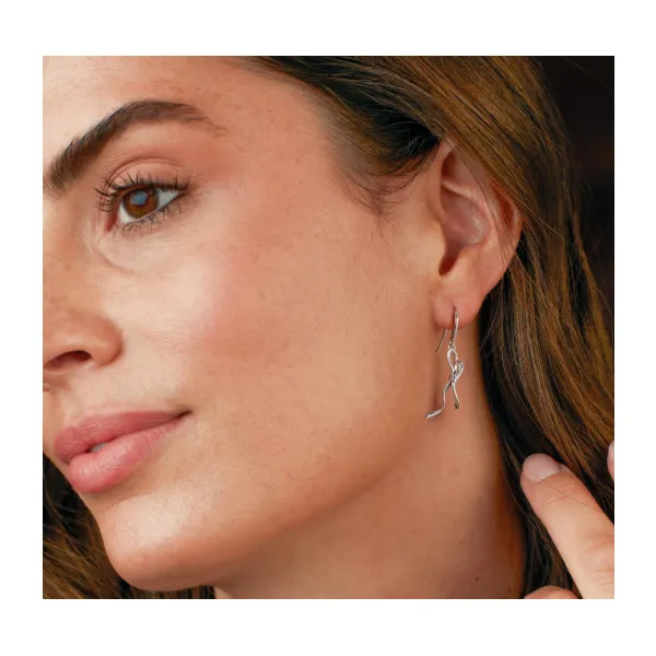 Serenity Ribbon Bow Loop Drop Earrings in Sterling Silver Image 2 Conti Jewelers Endwell, NY