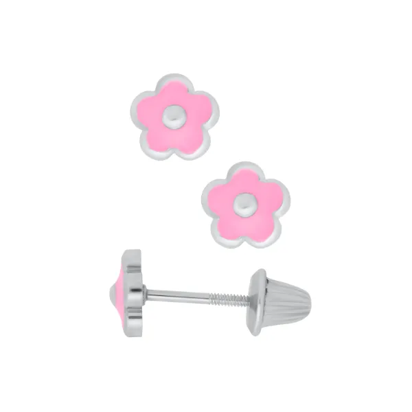 SS Flower Earring w/ Pink Enamel Conti Jewelers Endwell, NY
