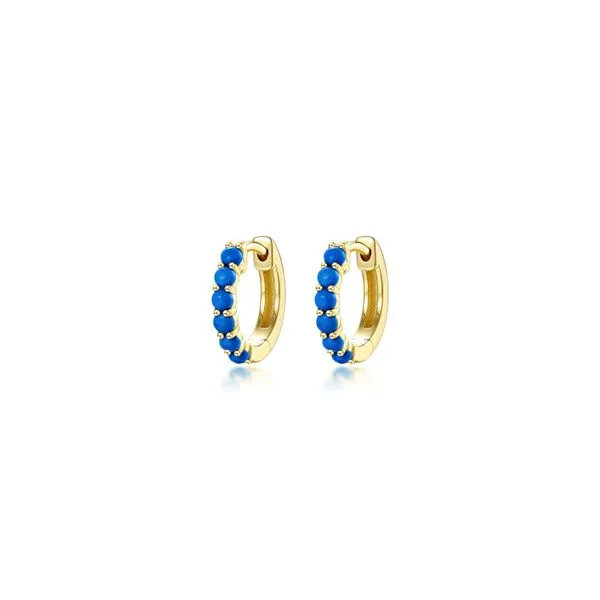 13.5mm Turquoise Huggie Earrings in Yellow Gold Conti Jewelers Endwell, NY