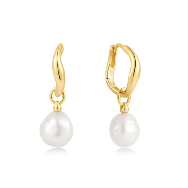 Freshwater Pearl Drop Hoops in Yellow Gold Conti Jewelers Endwell, NY