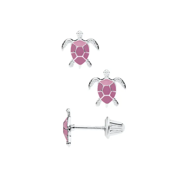 Girls' Pink Epoxy Turtle Earring in Sterling Silver Conti Jewelers Endwell, NY
