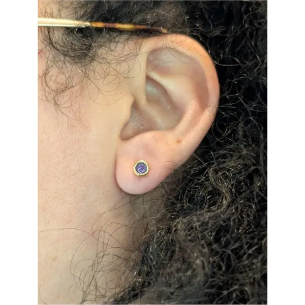 .34 cttw. Simulated Amethyst February Birthstone Earrings in Sterling Silver and Yellow Gold Image 2 Conti Jewelers Endwell, NY