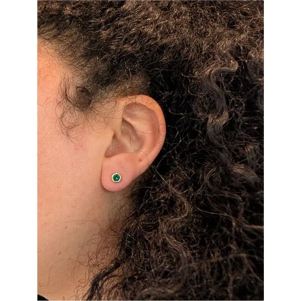0.34 cttw. Simulated Emerald May Birthstone Earrings in Yellow Gold-Plated Sterling Silver Image 2 Conti Jewelers Endwell, NY