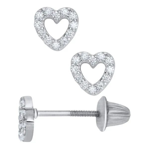 Girls' Cubic Zirconia Heart Stud Earrings in Sterling Silver Conti Jewelers Endwell, NY