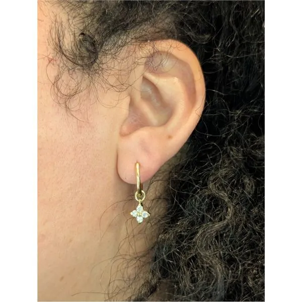 .40 cttw. Simulated Diamond Trillium Huggie Hoops in Sterling Silver and Yellow Gold Image 2 Conti Jewelers Endwell, NY