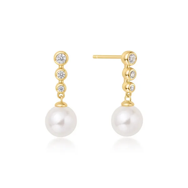 Gold Beaded Stone Pearl Drop Earrings Conti Jewelers Endwell, NY