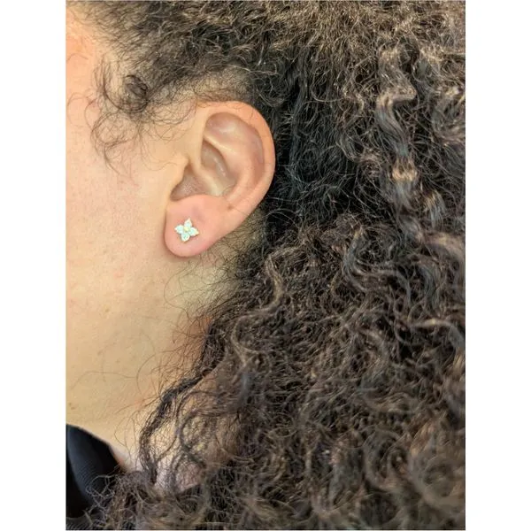 .40 cttw. Simulate Diamond Trillium Bloom Earrings in Sterling Silver and Yellow Gold Image 2 Conti Jewelers Endwell, NY