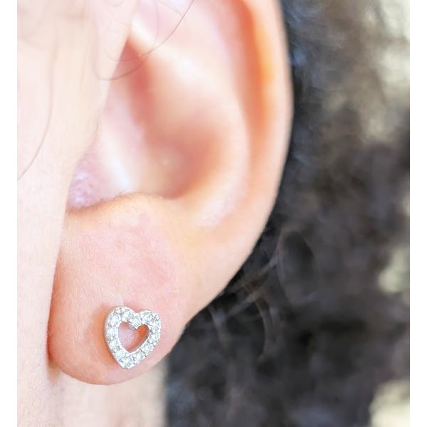 Girls' Cubic Zirconia Heart Stud Earrings in Sterling Silver Image 2 Conti Jewelers Endwell, NY