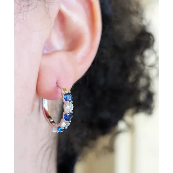 2.04 cttw. Simulated Diamond and Lab Sapphire Josie Hoops in Sterling Silver Image 2 Conti Jewelers Endwell, NY