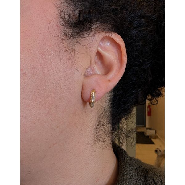 Sparkling Shield Huggie Hoop Earrings in Sterling Silver Yellow Gold Image 3 Conti Jewelers Endwell, NY