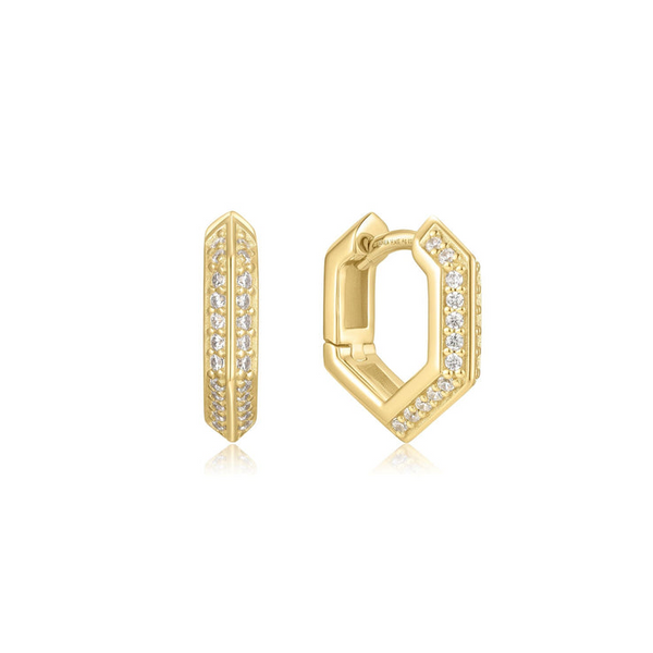 Sparkling Shield Huggie Hoop Earrings in Sterling Silver Yellow Gold Conti Jewelers Endwell, NY
