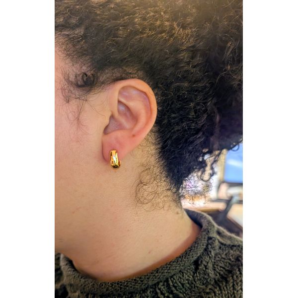 Mini U-Shaped Huggie Hoops in Sterling Silver Yellow Gold Image 2 Conti Jewelers Endwell, NY