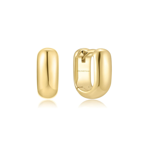 Mini U-Shaped Huggie Hoops in Sterling Silver Yellow Gold Image 3 Conti Jewelers Endwell, NY