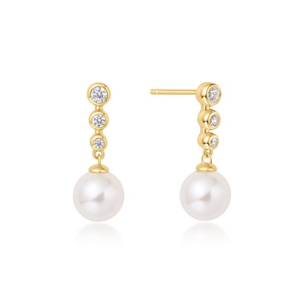 Gold Beaded Stone Pearl Drop Earrings Conti Jewelers Endwell, NY