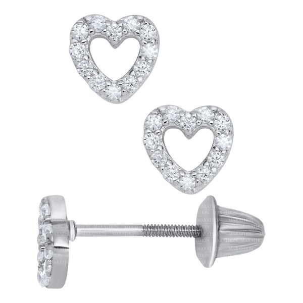 Girls' Cubic Zirconia Heart Stud Earrings in Sterling Silver Conti Jewelers Endwell, NY
