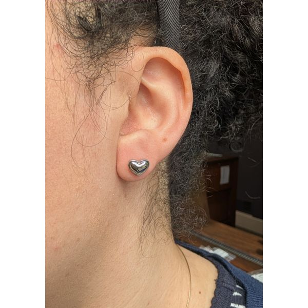 Love Heart Stud Earrings in Sterling Silver Image 2 Conti Jewelers Endwell, NY