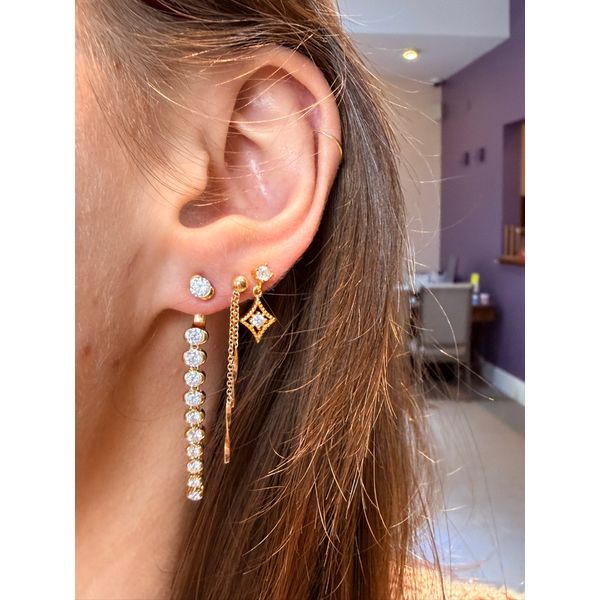 Sterling silver Yellow Gold Plated CZ Willow Dangle Earrings Image 2 Conti Jewelers Endwell, NY