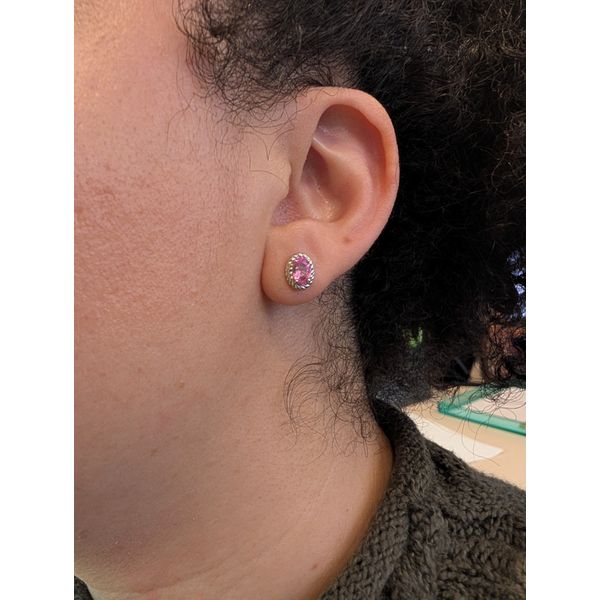 Lab-Grown Pink Sapphire Birthstone Earrings in Sterling Silver Image 2 Conti Jewelers Endwell, NY