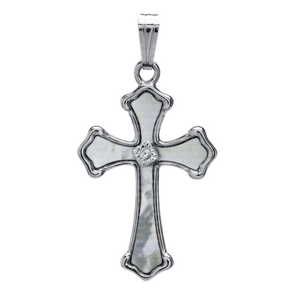 Mother of Pearl Cross w/ White CZ on 18