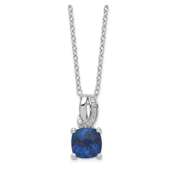 Sterling Silver Created Sapphire and Diamond Necklace Conti Jewelers Endwell, NY