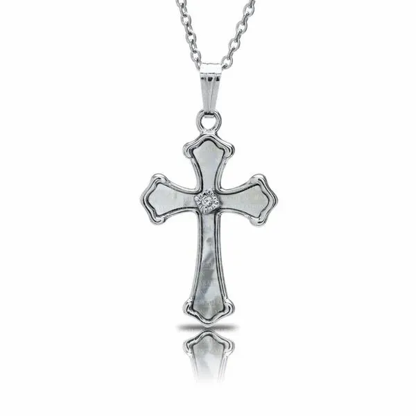 Mother Of Pearl And Diamond Cross in Sterling Silver Image 2 Conti Jewelers Endwell, NY