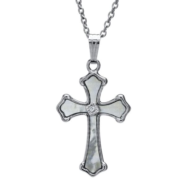 Mother Of Pearl And Diamond Cross in Sterling Silver Image 3 Conti Jewelers Endwell, NY