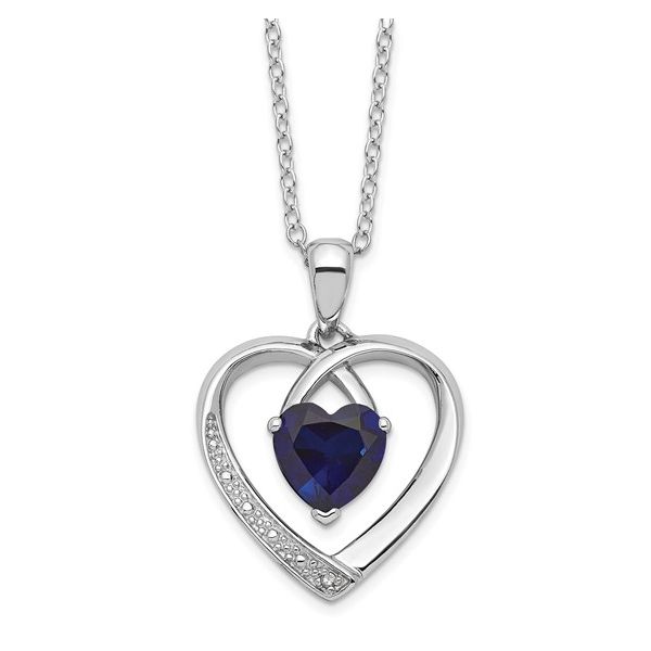 Sterling Silver Created Sapphire and Diamond Necklace Conti Jewelers Endwell, NY