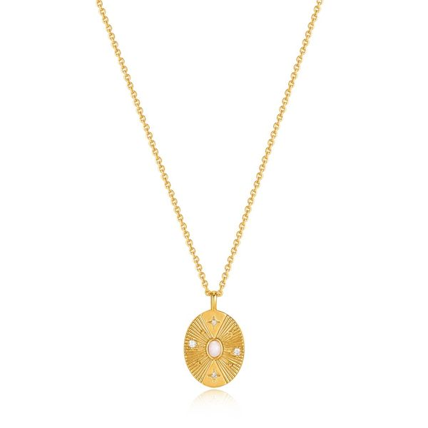 Gold Scattered Stars Kyoto Opal Disc Necklace Conti Jewelers Endwell, NY