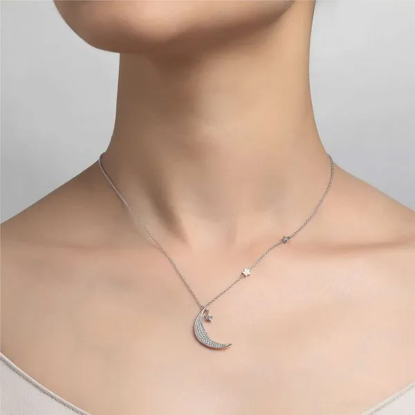 Moon & Star Necklace in SterlingSilver Image 2 Conti Jewelers Endwell, NY