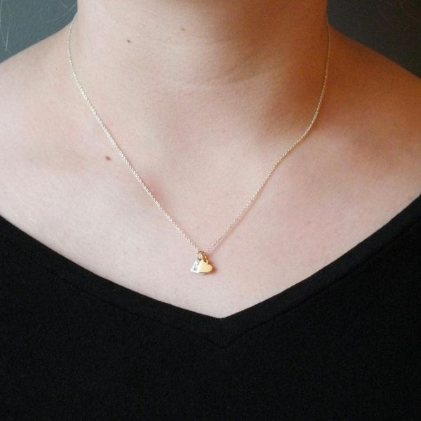 Tiny Double Heart Charm Necklace Image 3 Conti Jewelers Endwell, NY