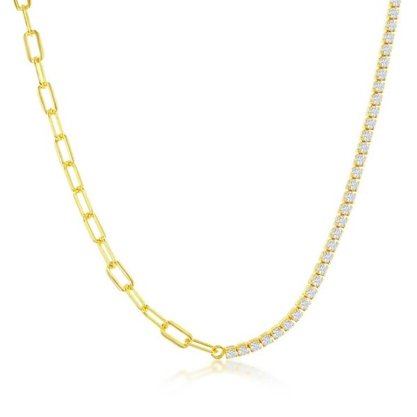 Paperclip & Half 2mm Tennis Necklace in Gold Conti Jewelers Endwell, NY