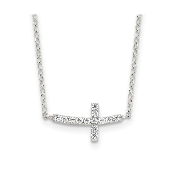 CZ Sideways Cross Necklace in Sterling Silver Conti Jewelers Endwell, NY