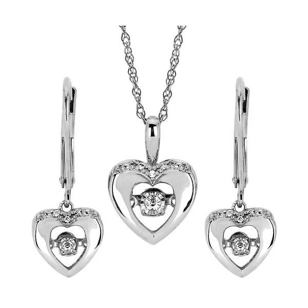 Shimmering Diamonds Heart Pendant & Earrings Set in Sterling Silver Conti Jewelers Endwell, NY