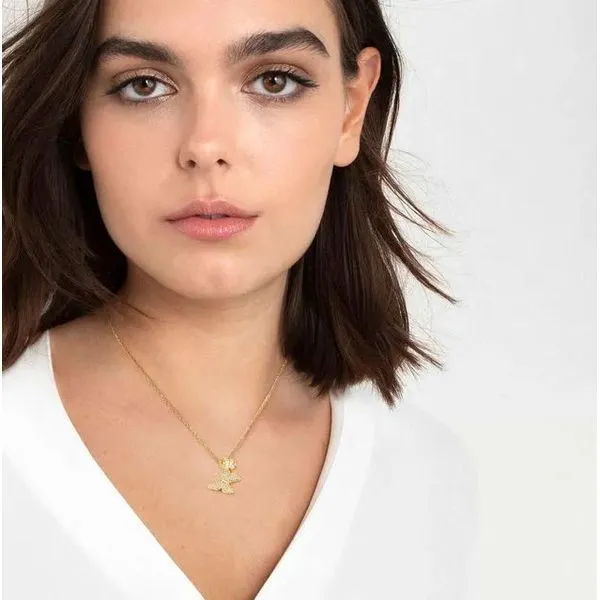 Butterfly & Flower CZ Necklace in Yellow Gold Image 2 Conti Jewelers Endwell, NY