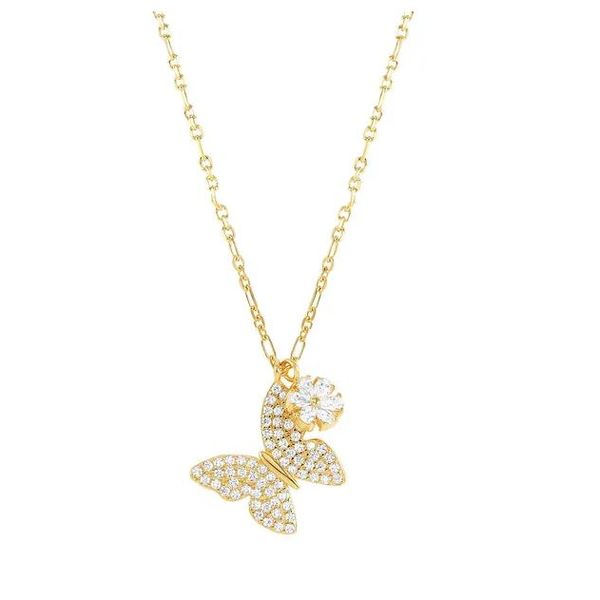 Butterfly & Flower CZ Necklace in Yellow Gold Conti Jewelers Endwell, NY