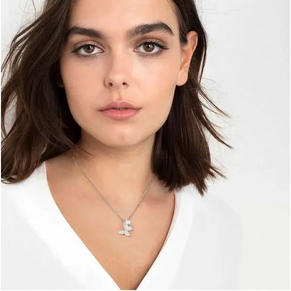 Butterfly & Flower CZ Necklace in Sterling Silver Image 2 Conti Jewelers Endwell, NY