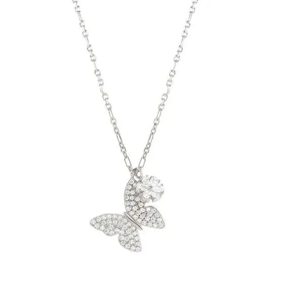 Butterfly & Flower CZ Necklace in Sterling Silver Conti Jewelers Endwell, NY