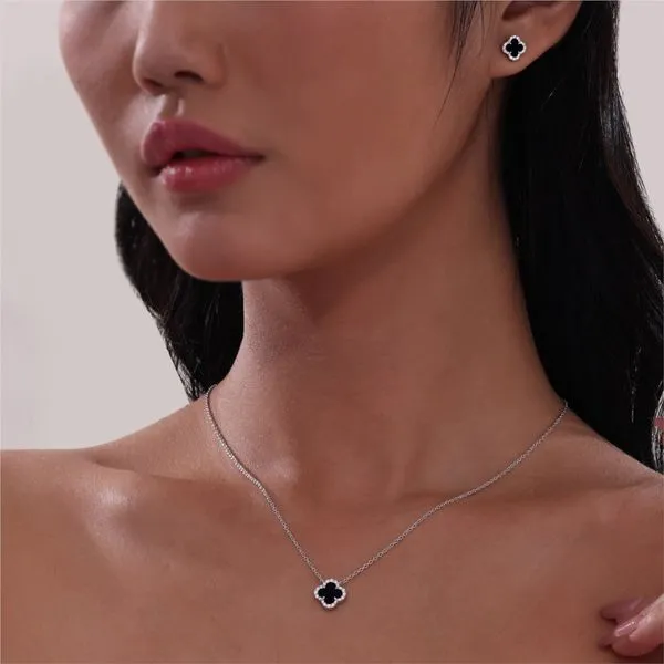 0.49 CTW Clover Halo Necklace in Sterling Silver Image 2 Conti Jewelers Endwell, NY