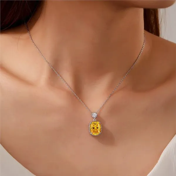 Canary Halo Necklace in Sterling Silver Image 2 Conti Jewelers Endwell, NY