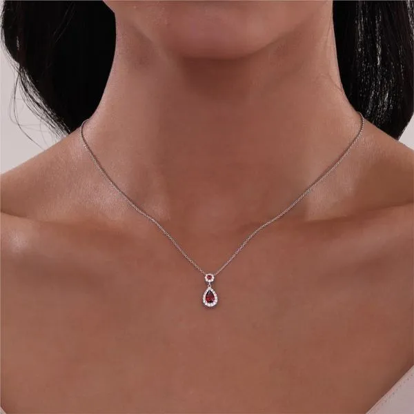 Garnet Pear Shape Halo Necklace in Sterling Silver Image 2 Conti Jewelers Endwell, NY