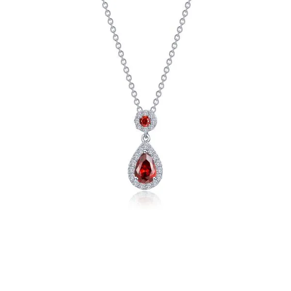 Garnet Pear Shape Halo Necklace in Sterling Silver Conti Jewelers Endwell, NY