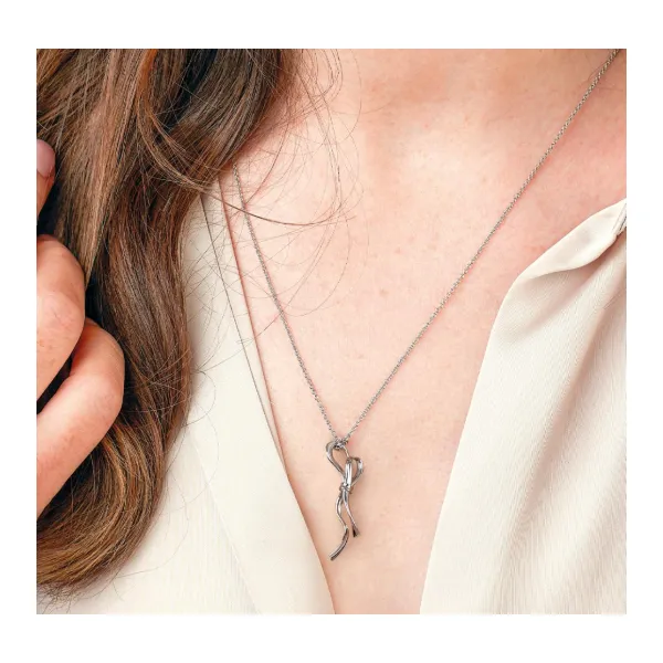 Serenity Ribbon Bow Loop Necklace in Sterling Silver Image 2 Conti Jewelers Endwell, NY
