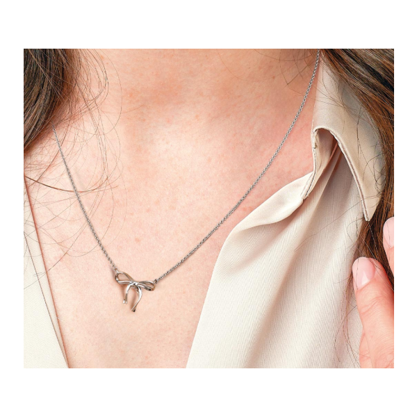 Serenity Ribbon Bow Necklace in Sterling Silver Image 2 Conti Jewelers Endwell, NY