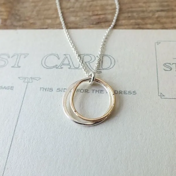 Friendship Circles Necklace in Sterling Silver and Yellow Gold-Fill Image 2 Conti Jewelers Endwell, NY